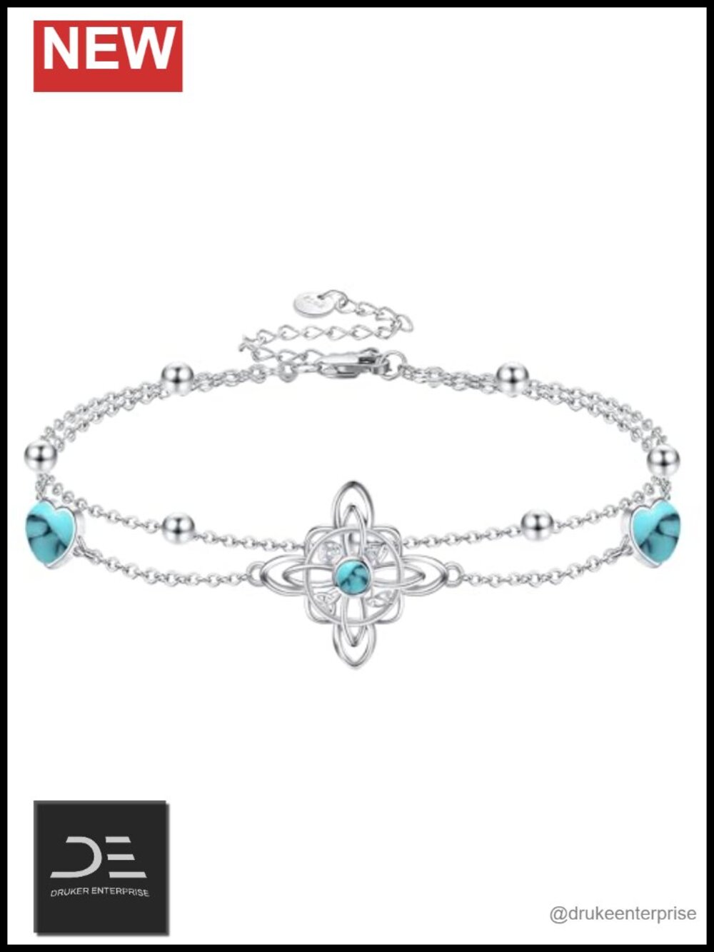 Sterling Silver Witches Knot Bracelet Turquoise Charm Adjustable Witchy Jewelry